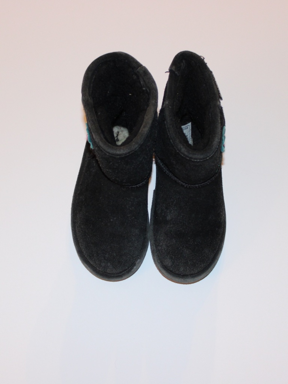 Bearpaw Buttercup Girls Black Suede Winter Boots Floral Size 8 Toddler